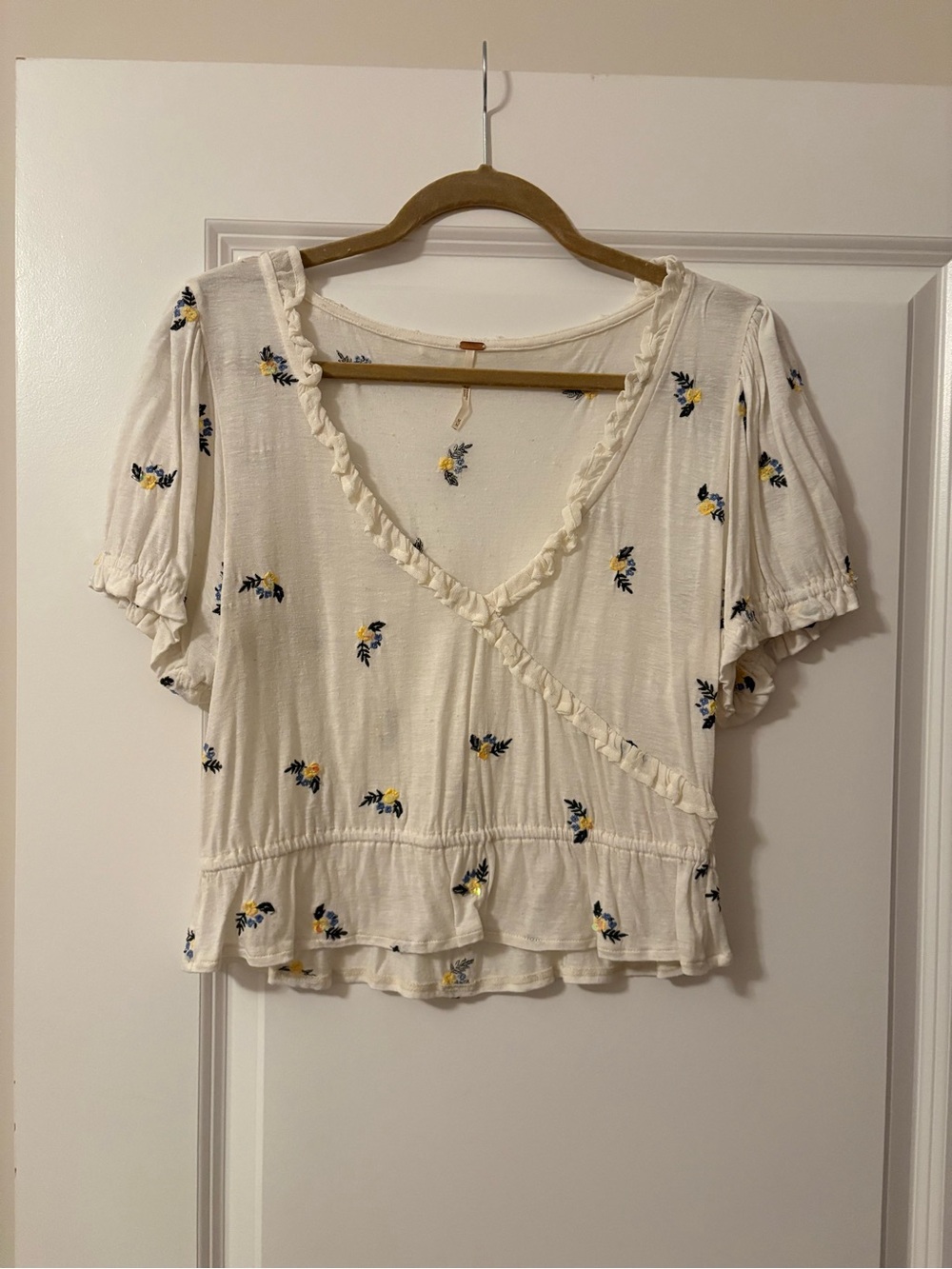 Free People Cream Floral Wrap Crop Top